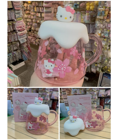 Hello Kitty   雪山玻璃杯 連 矽膠杯蓋